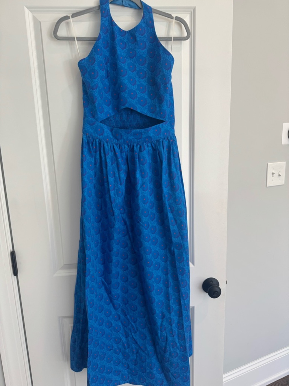 Blue Patterned Cutout Maxi Dress